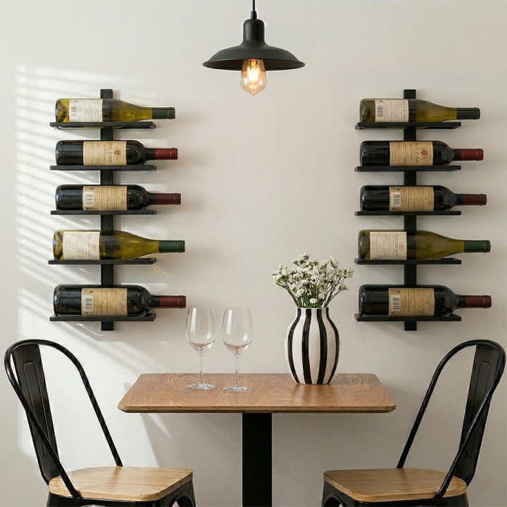 Support mural pour 10 bouteilles de vin - En métal noir - 26,5x10,5x125 cm