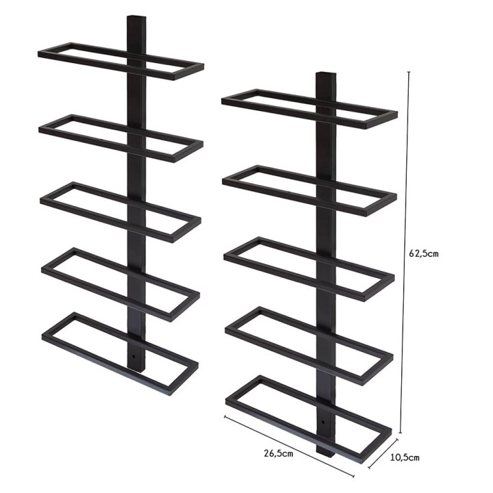 Support mural pour 10 bouteilles de vin - En métal noir - 26,5x10,5x125 cm