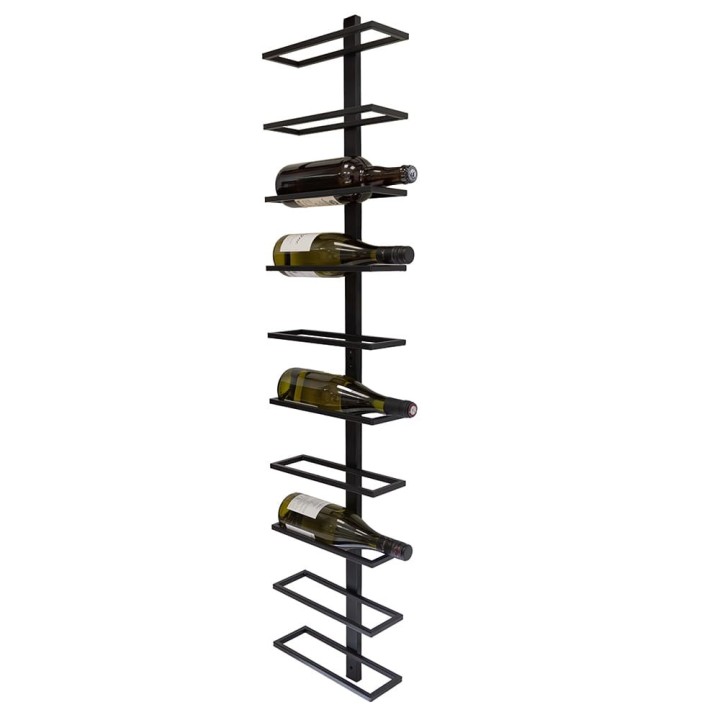 Support mural pour 10 bouteilles de vin - En métal noir - 26,5x10,5x125 cm