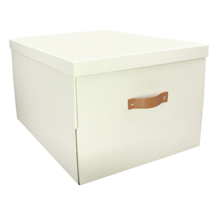 Grande boîte de rangement en carton blanc avec poignée - 50,5x38x28,5 cm