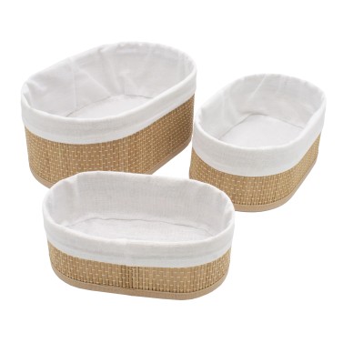 Lot de 3 paniers de rangement en bambou avec doublure en polycoton