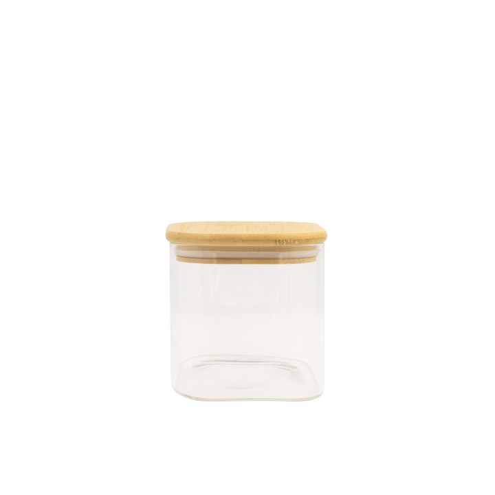 Bocal carré en verre - 800 ml - Couvercle en bambou