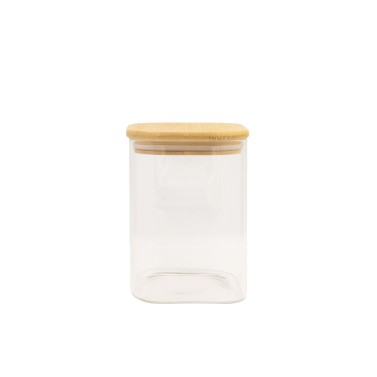 Bocal carré en verre et bambou 1,2 L