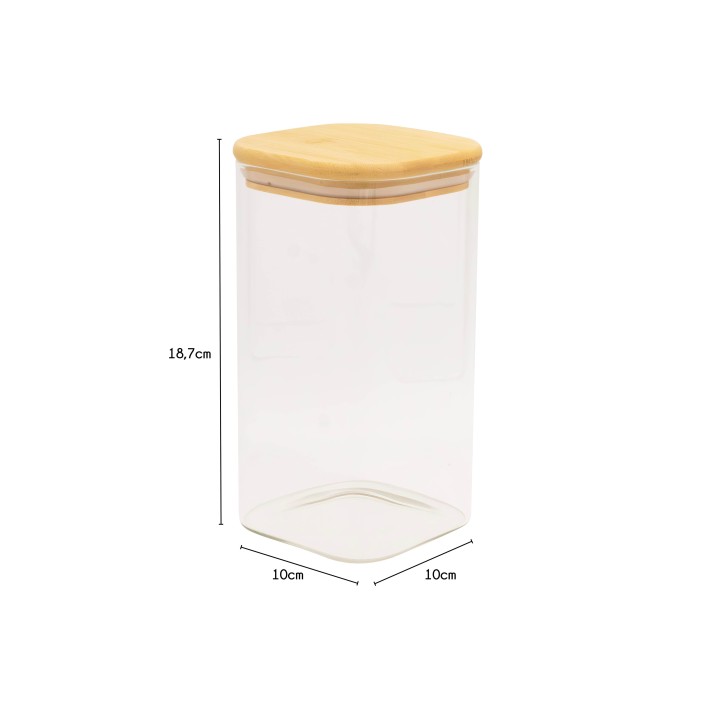 Bocal de conservation carré en verre 1,6 L - h 18,7 cm