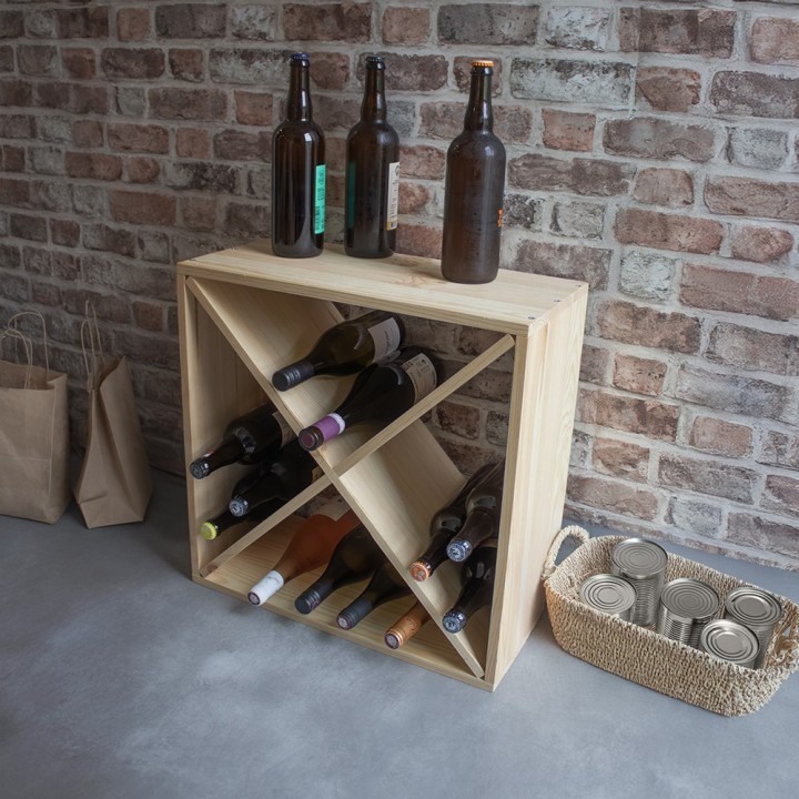 Casier à bouteilles de vin en pin à 4 compartiments - 53x53x25