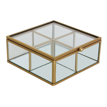 Boîte à bijoux en verre dorée 15x15x5,5 cm