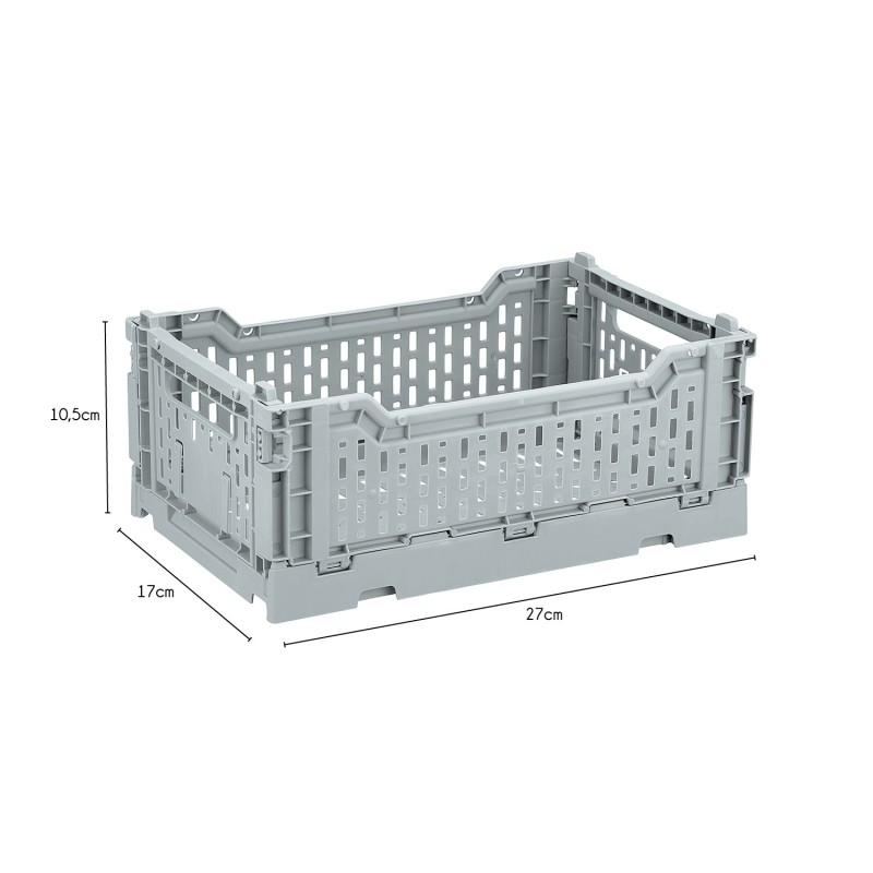 Detail of Mini Cagette en plastique gris clair empilable et pliable