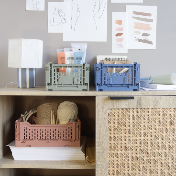 Mini cagette rose orangé empilable et pliable