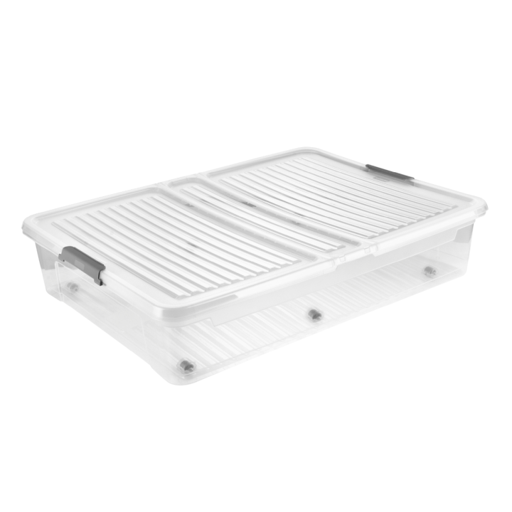 Grande boîte sous le lit à roulettes - Transparente - 53 litres