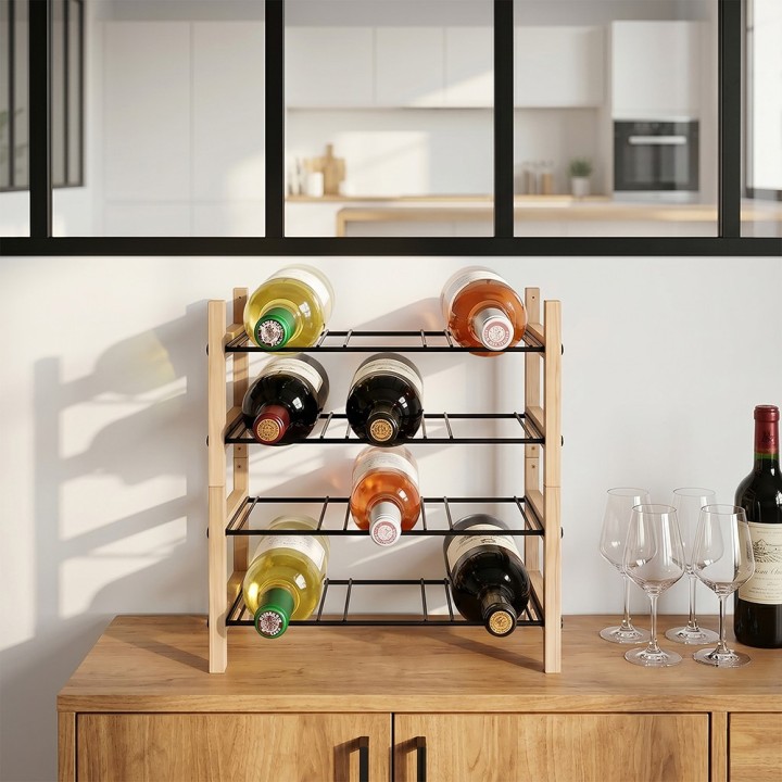 Range-bouteilles en bois et métal