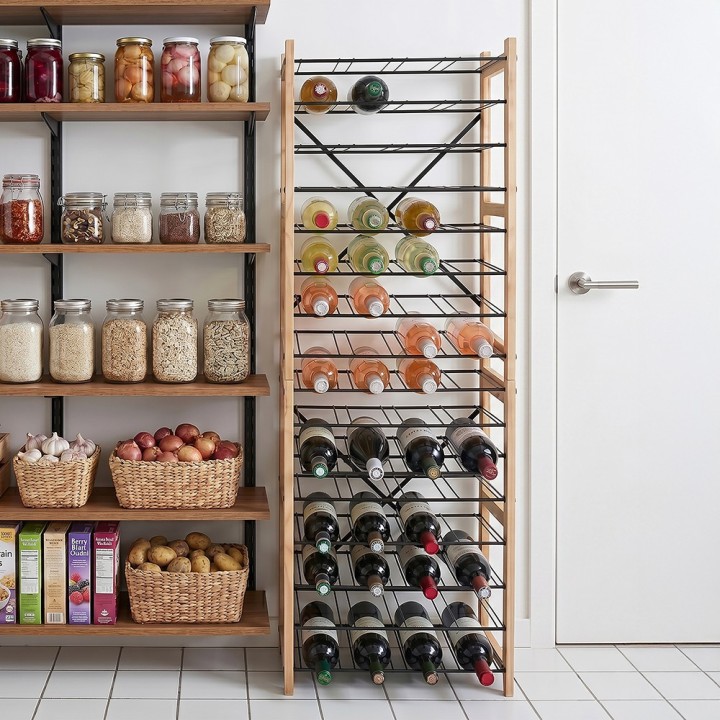 Range-bouteilles en bois et métal