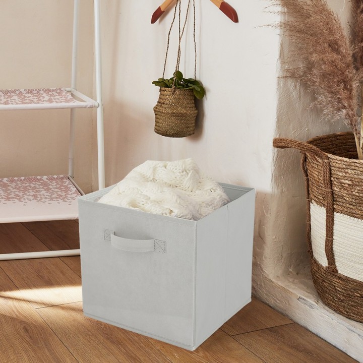 Boîte de rangement cube - tissu gris
