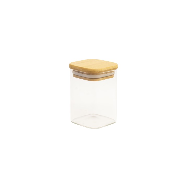 Bocal transparent en verre avec couvercle en bois. Livraison possible en 48h