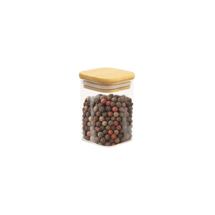 Bocal transparent en verre avec couvercle en bois. Livraison possible en 48h