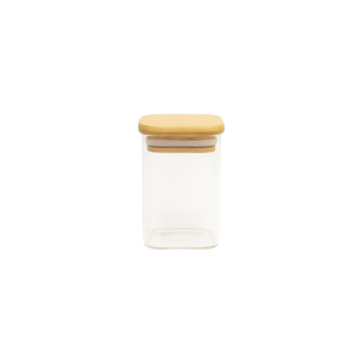 Bocal transparent en verre avec couvercle en bois. Livraison possible en 48h