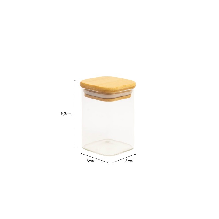 Bocal transparent en verre avec couvercle en bois. Livraison possible en 48h