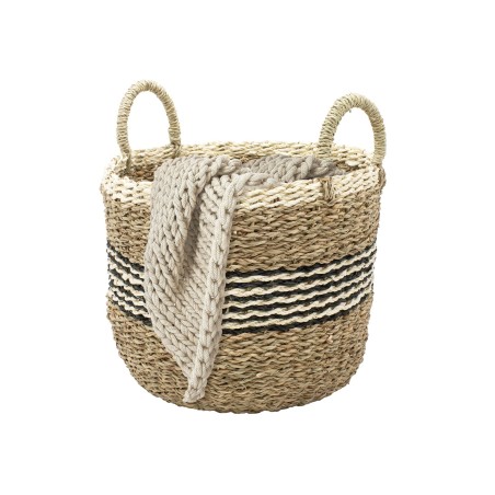 Detail of Panier rond bicolore en jonc de mer naturel et noir