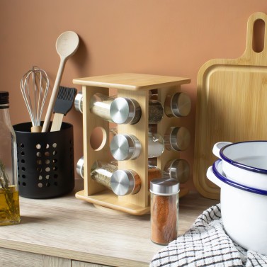Range-épices en bambou avec pot inox tournant