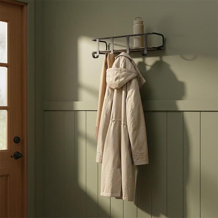Étagère murale porte-manteau - En bois et en métal