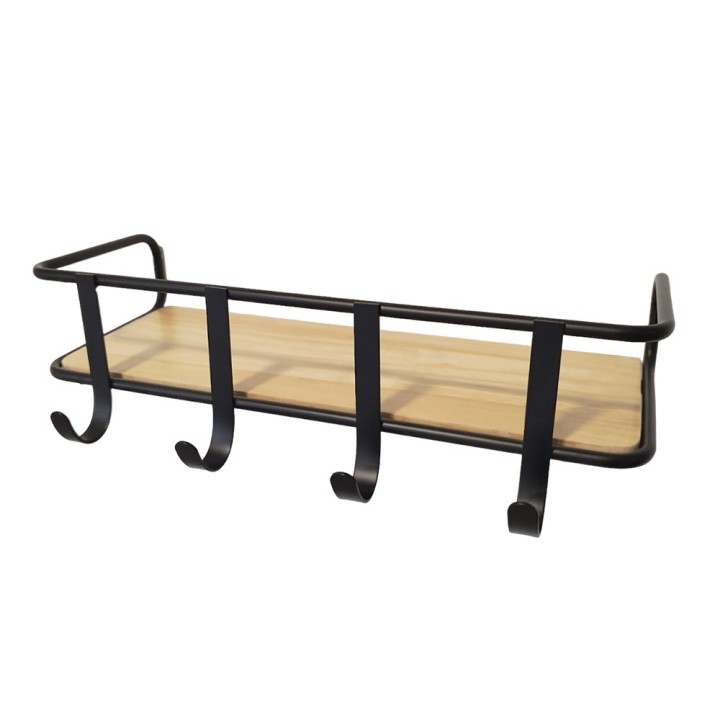 Étagère murale porte-manteau - En bois et en métal