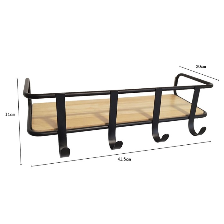 Étagère murale porte-manteau - En bois et en métal