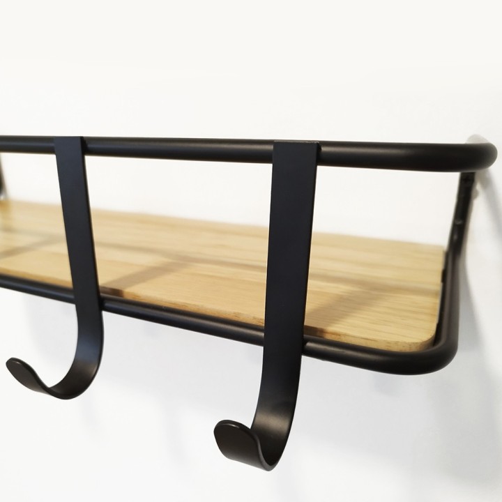 Étagère murale porte-manteau - En bois et en métal