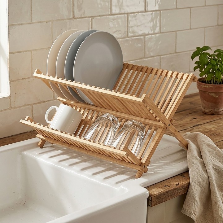 Égouttoir pliable en bambou - Rangement évier