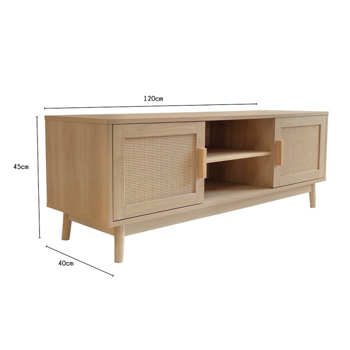 Meuble télé en bois cannage