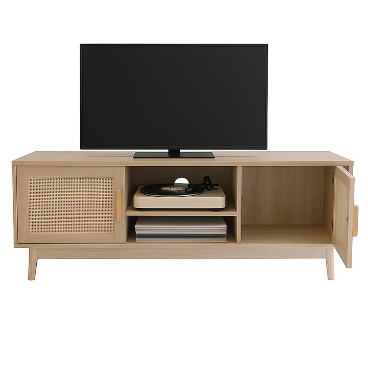 Meuble télé en bois cannage
