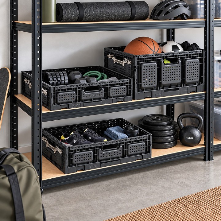 Lot de bacs de rangement pliables en plastique noir