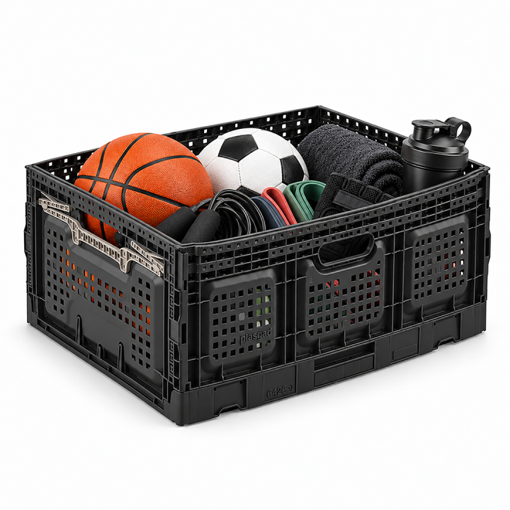 Lot de bacs de rangement pliables en plastique noir