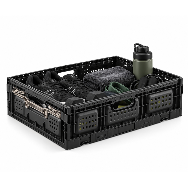Lot de bacs de rangement pliables en plastique noir