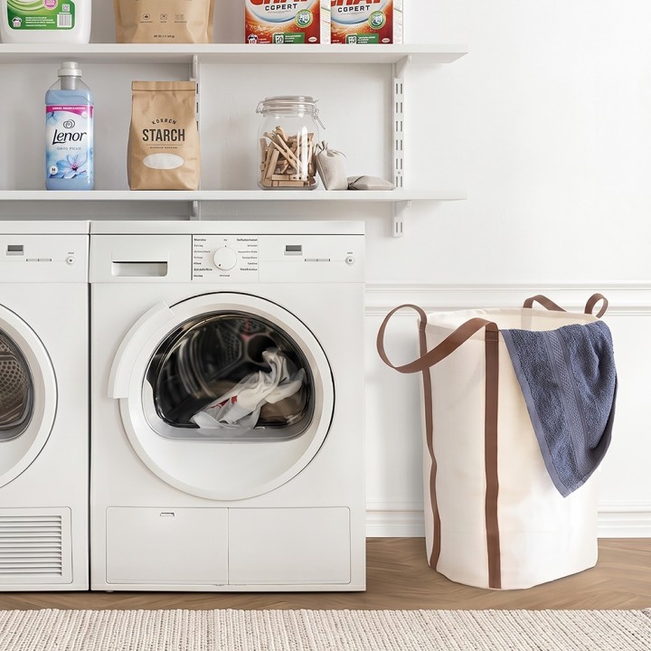 Panier à linge en polycoton avec anses marron