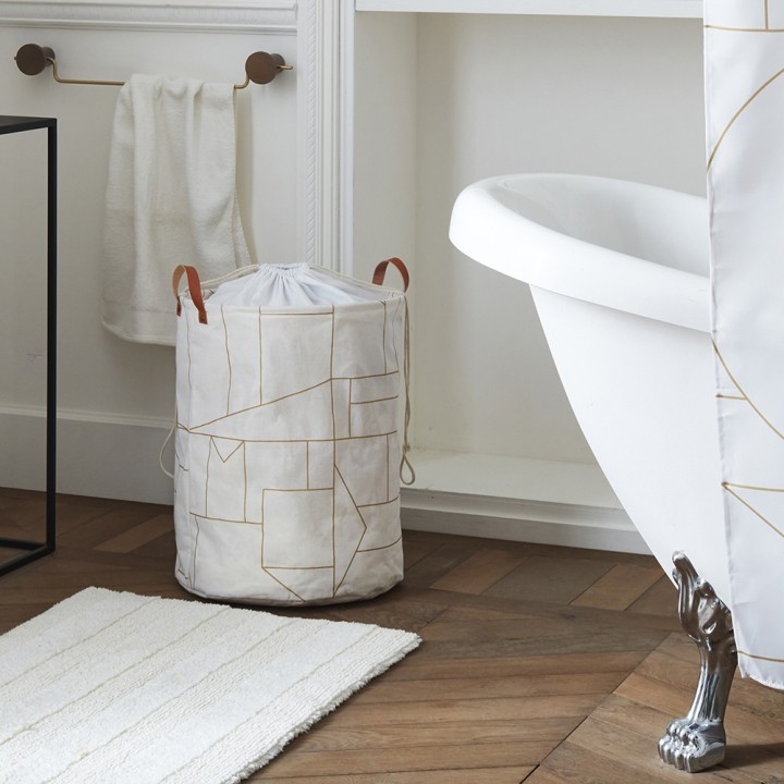 Grand sac à linge en tissu beige - Rigide