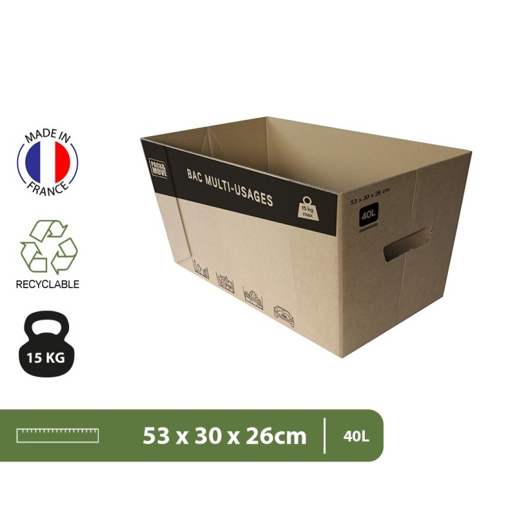 Caisses carton ouvertes 40 L, lot de 10 | On Range Tout