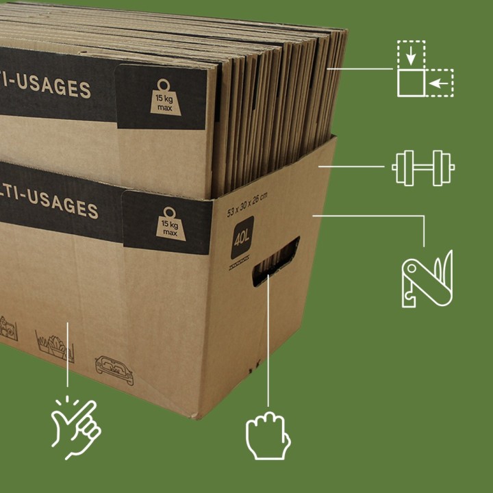Caisses carton ouvertes 40 L, lot de 10 | On Range Tout