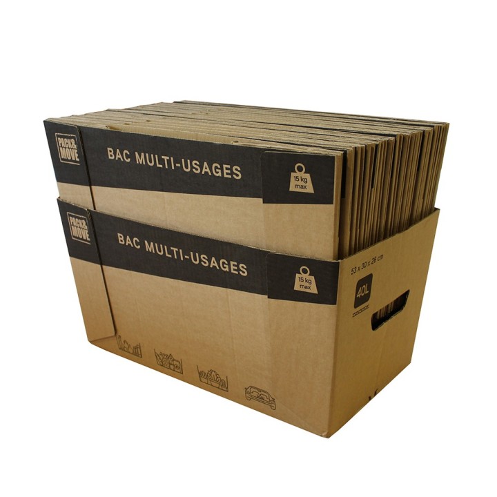 Caisses carton ouvertes 40 L, lot de 10 | On Range Tout