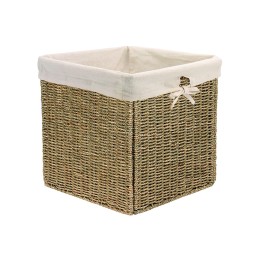 Panier cube de rangement en jonc de mer avec doublure