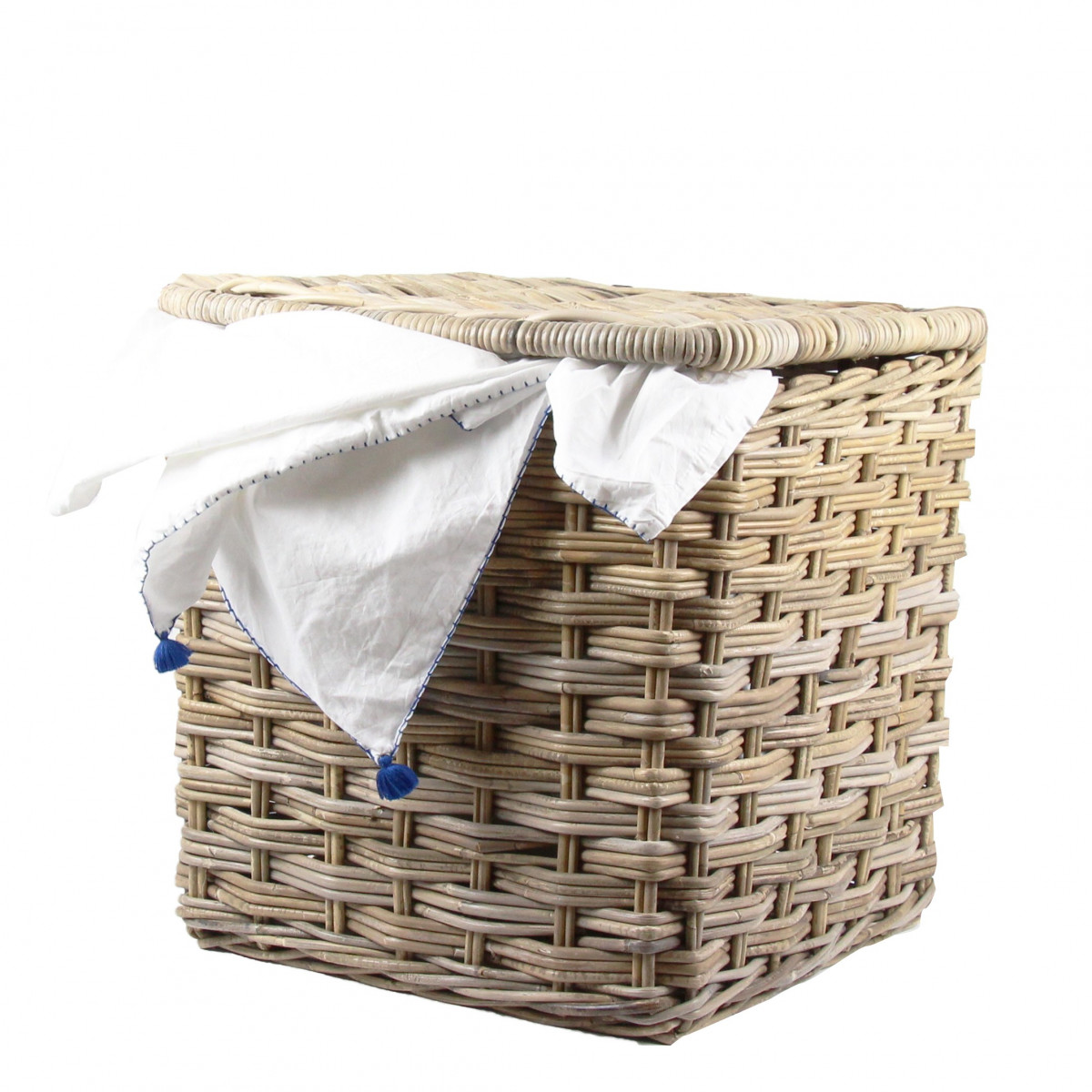 Panier à linge carré en rotin avec couvercle