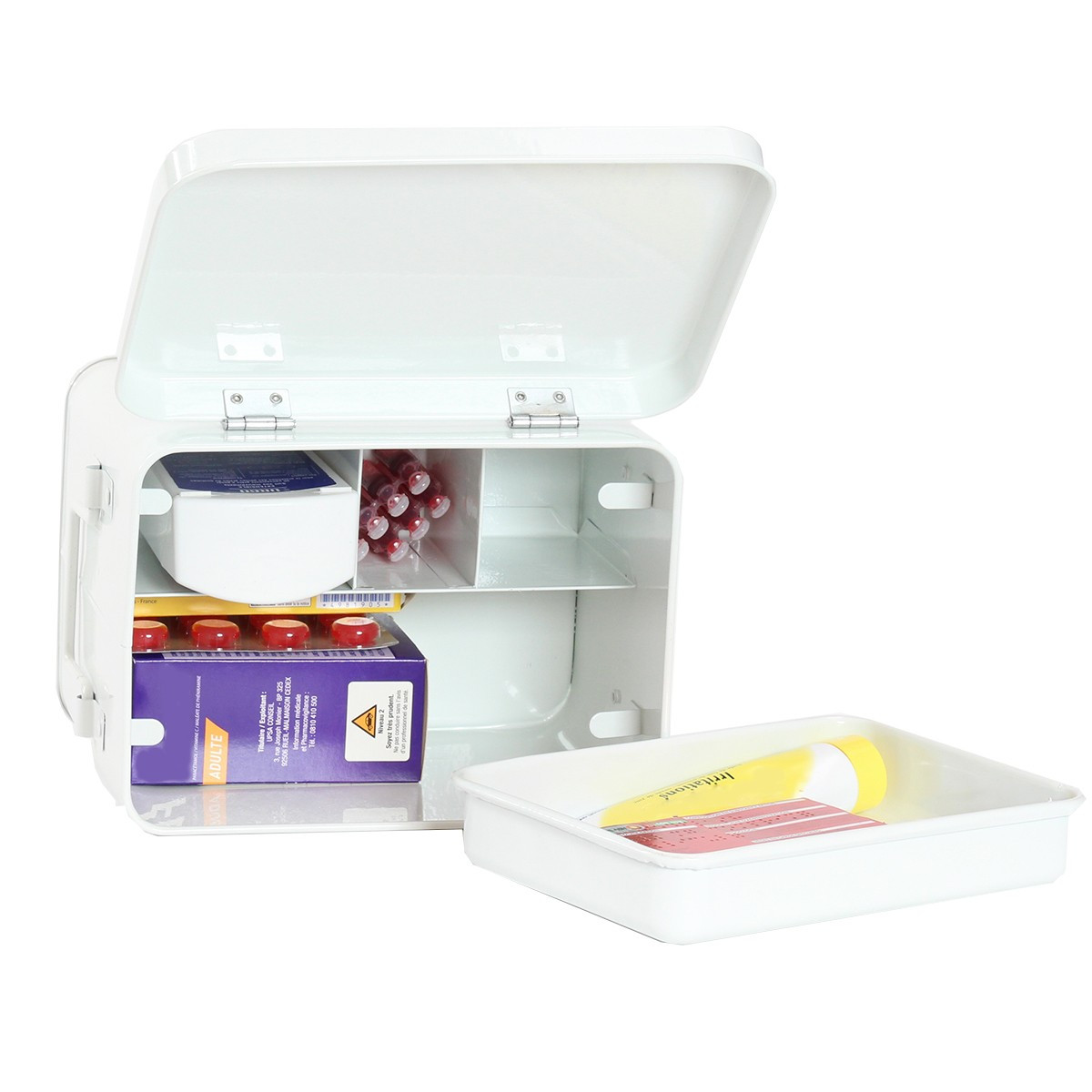 Boîte à pharmacie en métal blanc- Rangement des médicaments