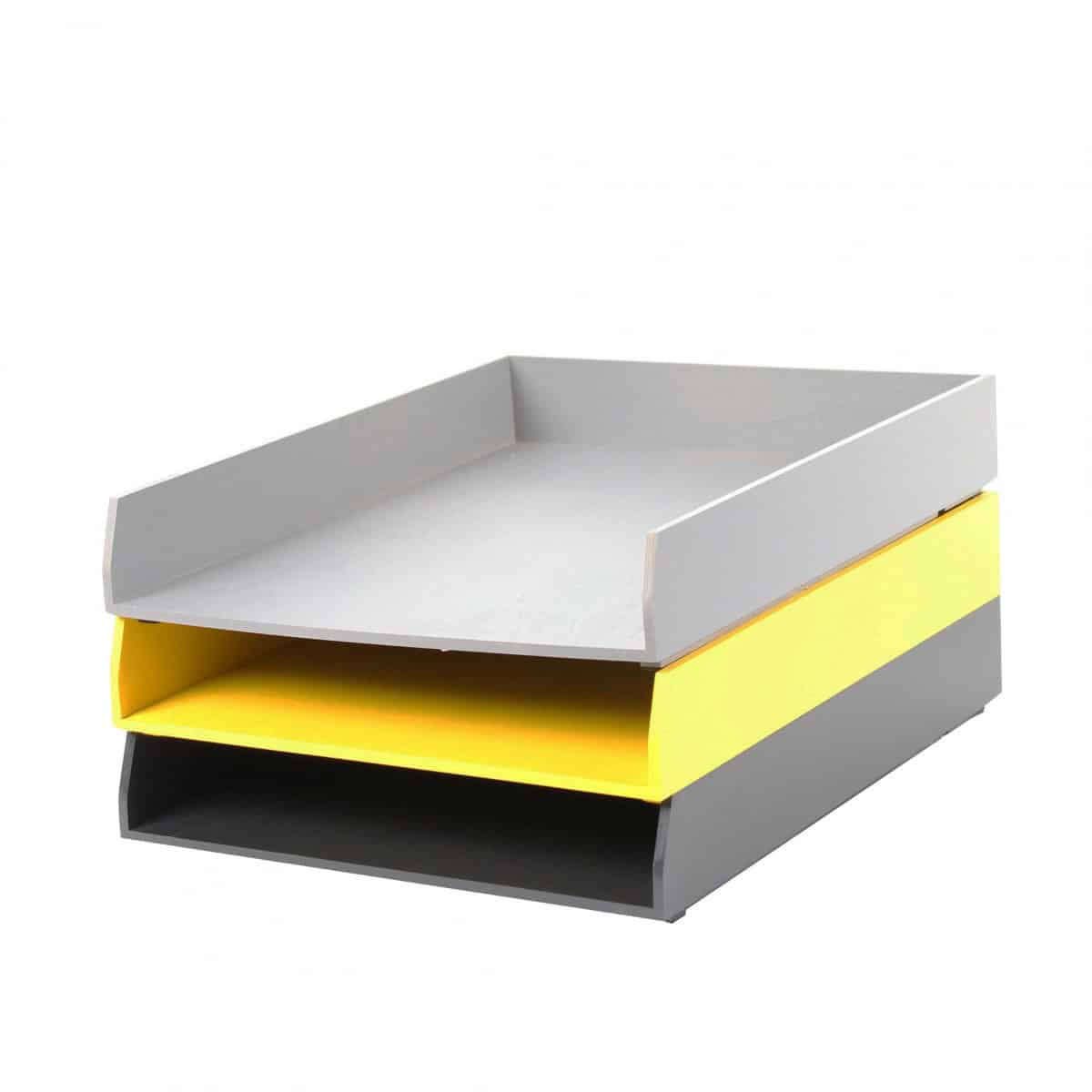 corbeille à courrier bois jaune - rangement bureau