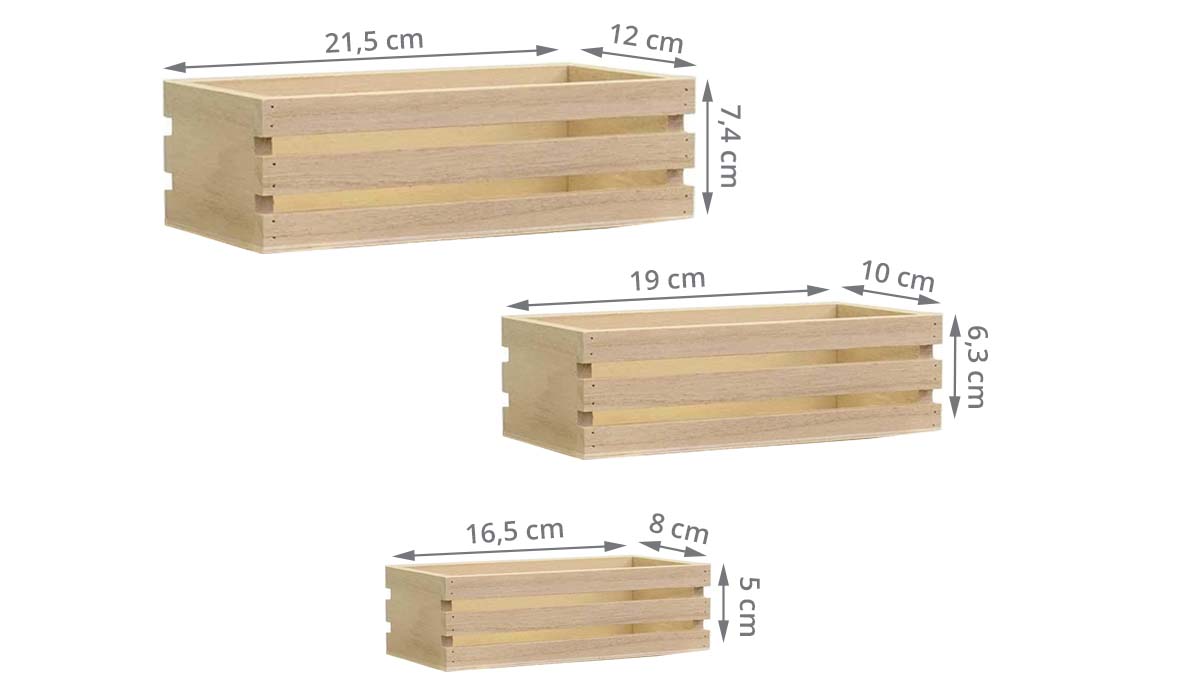 3 mini cagettes en bois naturel