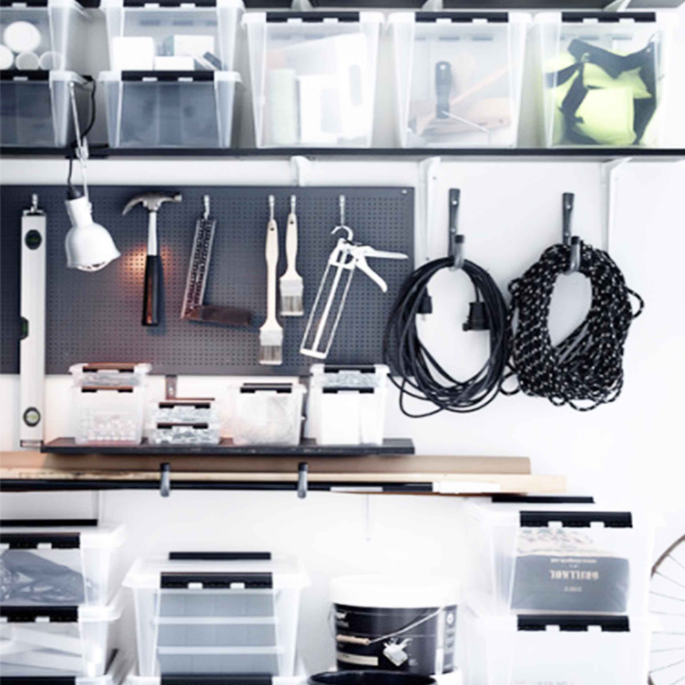 boite de rangement pour outils en plastique blanc translucide avec 2 poignées et couvercle